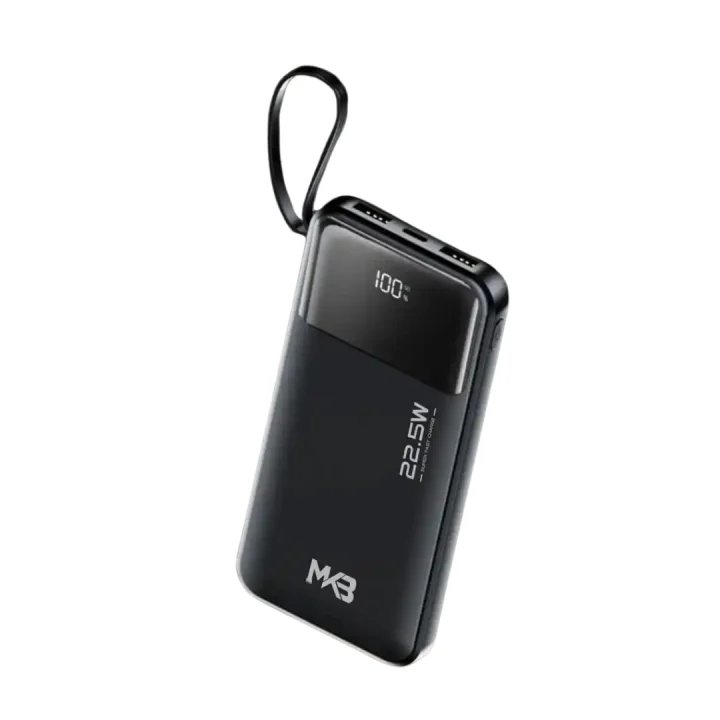 MKB PK31 10000mAh premium compact portable power bank with 22.5w fast charging usb-a output and type-c power delivery port fire retardant sleek pocket friendly matte shell layout with led status battery indicators view