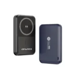 Awei P139K premium compact 10000mAh high capacity portable power bank with 15W magnetic wireless charging ring and fast charging type-c power delivery port fire retardant sleek pocket friendly matte shell layout front view