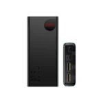 Baseus Adaman 20000mAh premium luxury metallic aluminum alloy high capacity portable power bank with 22.5W fast charging usb-a outputs and type-c power delivery sleek fire retardant pocket friendly metal shell layout with teardrop digital led battery status screen front view