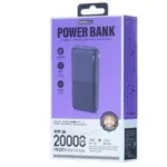 Remax RPP-26 Lango II Series premium heavy duty 20000mAh high capacity portable power bank with dual smart usb-a output ports fire retardant anti slip textured finish shell layout with discrete multi led battery level indicators front view