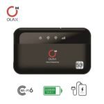 Olax M100 premium compact hybrid 10000mAh high capacity portable pocket router power bank with high speed 5GHz wifi 6 dual band connectivity and smart usb charging port fire retardant sleek portable shell layout with real time digital led network status screen front view