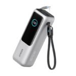 Anker Zolo 165W premium heavy duty 25000mAh high capacity laptop power bank with integrated built-in type-c fast charging cable 165W multi port power delivery output smart digital display screen tracking real time status metrics front view