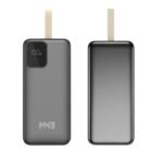 MKB PK83 premium heavy duty 30000mAh ultra high capacity portable power bank with dual 2.1A fast charging usb-a output ports fire retardant anti slip textured finish shell layout with discrete multi led battery level indicators front view