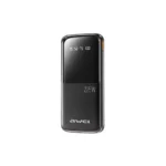Awei P10K premium compact 10000mAh high capacity portable power bank with 22.5W super charging usb-a output and type-c power delivery fire retardant sleek pocket friendly shell layout with real time digital led battery level status screen front view
