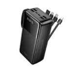 Hoco MMJ13 premium heavy duty 30000mAh high capacity portable power bank with built in type-c and lightning charging cables high speed usb output port smart led battery level indicator lights front view matte shell layout