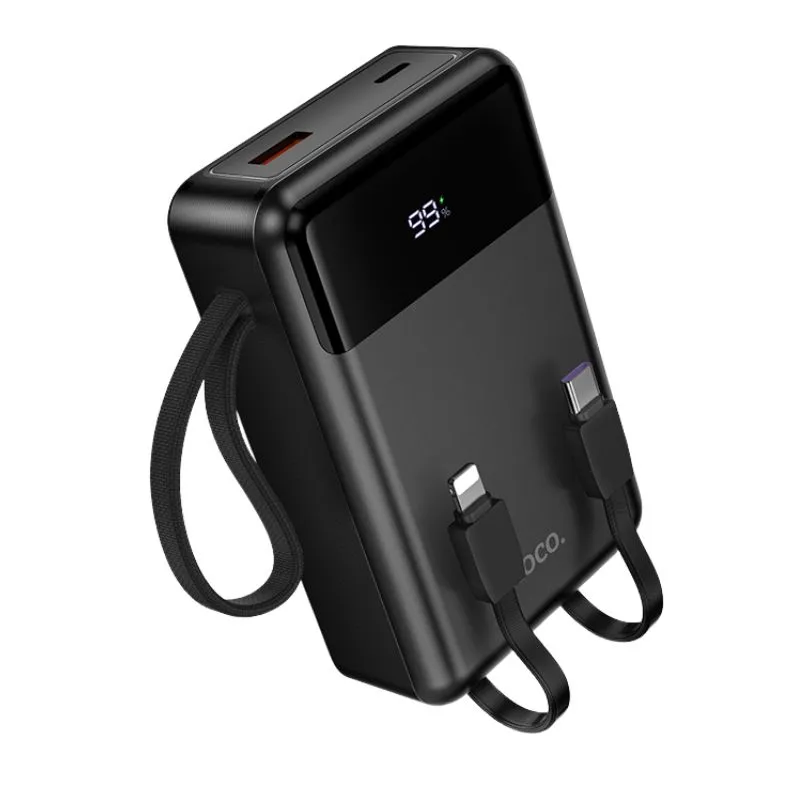 Hoco MMJ-17 premium pocket size 20000mAh high capacity portable power bank with high speed dual port usb output interface smart digital led percentage display monitor front view matte shell layout