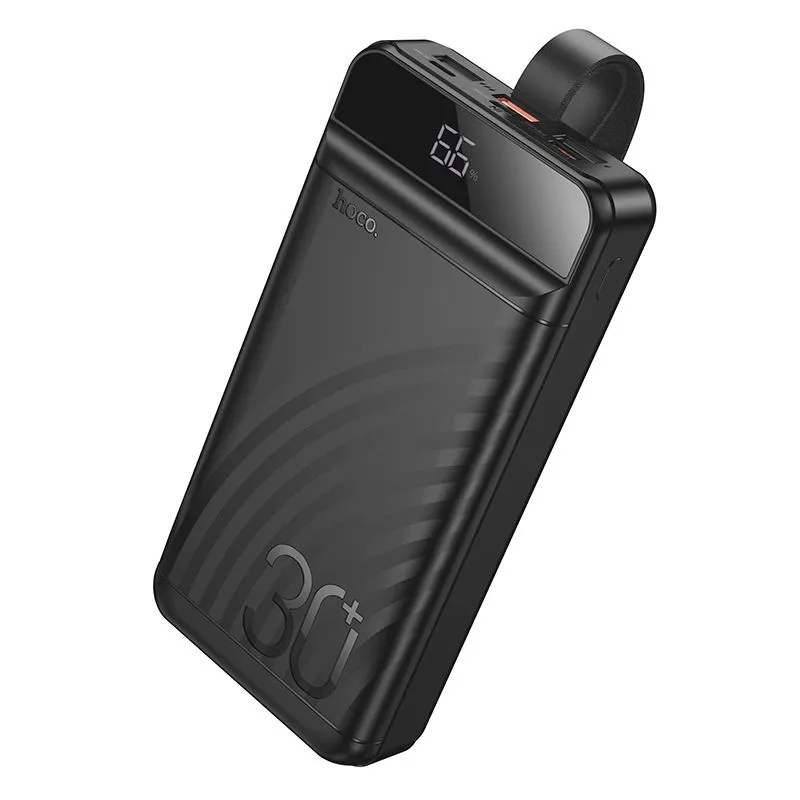 Hoco MMJ-26 premium compact 30000mAh high capacity portable power bank with 22.5W fast charging usb port 20W power delivery type-c interface and smart digital led percentage display monitor front view matte shell layout