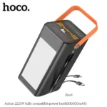 Hoco MMJ-21 premium heavy duty 100000mAh ultra high capacity portable power bank station with 8 simultaneous usb output ports 22.5W fast charging system built in led floodlight work torch and rugged carry handle front view layout