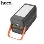 Hoco MMJ-21 premium heavy duty 100000mAh ultra high capacity portable power bank station with 8 simultaneous usb output ports 22.5W fast charging system built in led floodlight work torch and rugged carry handle front view layout