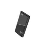 MKB PK10 premium compact 10000mAh high capacity portable power bank with dual 2.1A fast charging usb-a output ports fire retardant sleek pocket friendly shell layout with discrete multi led battery level indicators front view
