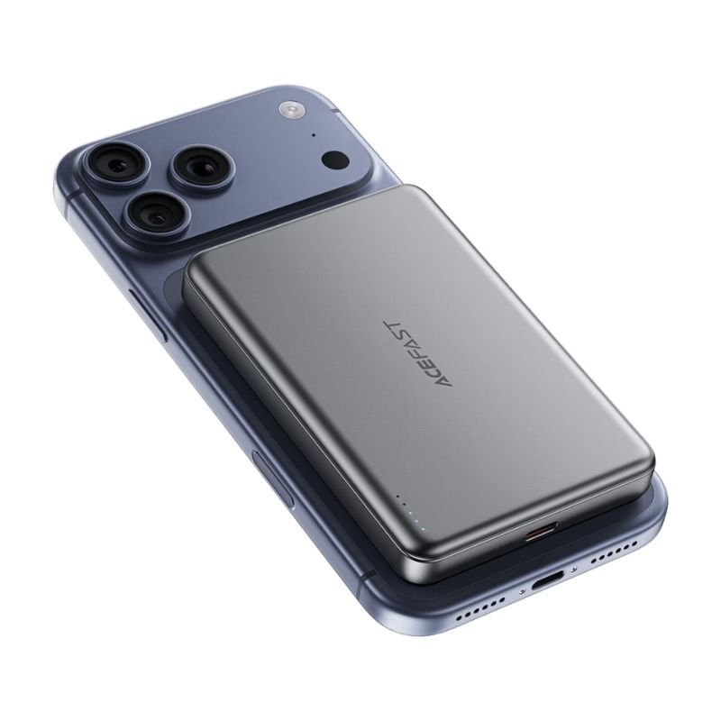 Acefast M12 premium ultra slim pocket size 10000mAh magnetic wireless power bank with 20W power delivery system 15W wireless inductive alignment ring matrix and integrated status led lights front view clean matte shell