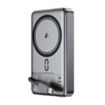 Acefast M18 premium pocket size 10000mAh magnetic wireless power bank with integrated flexible fast charging cable 22.5W power delivery system 15W inductive snap ring pad and smart digital percentage display front view matte shell