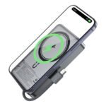 Acefast M18 premium pocket size 10000mAh magnetic wireless power bank with integrated flexible fast charging cable 22.5W power delivery system 15W inductive snap ring pad and smart digital percentage display front view matte shell