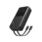 Joyroom JR-PBC06 premium mini pocket size 10000mAh power bank with dual built in flexible charging cables 30W super fast charging module and integrated smart digital display monitor front view matte finish structural shell