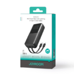 Joyroom JR-PBC06 premium mini pocket size 10000mAh power bank with dual built in flexible charging cables 30W super fast charging module and integrated smart digital display monitor front view matte finish structural shell