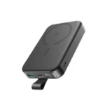 Joyroom JR-PBM11 premium pocket size 10000mAh magnetic wireless power bank with integrated metal foldable kickstand 22.5W fast wired output smart digital percentage status display screen front view matte finish structure