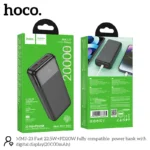 Hoco MMJ23 Resolute large capacity power bank 20000mAh 22.5W fast charging with multi port configuration and clean digital percentage status screen front view sleek matte black finish