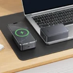 Hoco J160B premium 20000mAh magnetic wireless power bank with aluminum alloy shell digital display status screen and circular magsafe alignment ring front view metal grey color