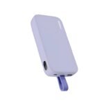 Momax PD5 20,000mAh 22.5W fast charging power bank with integrated durable Type-C cable and clean digital display screen front view elegant pastel purple color