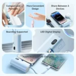 VENTION FHQP0 LED Display 4800mAh pocket-sized mini capsule power bank in a premium pastel pink finish featuring a direct plug-in connector interface and clear digital power readout screen