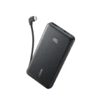 Anker Zolo A110D 22.5W fast charging 10000mAh power bank with integrated durable Type-C cable and clean LED battery indicator front view black color