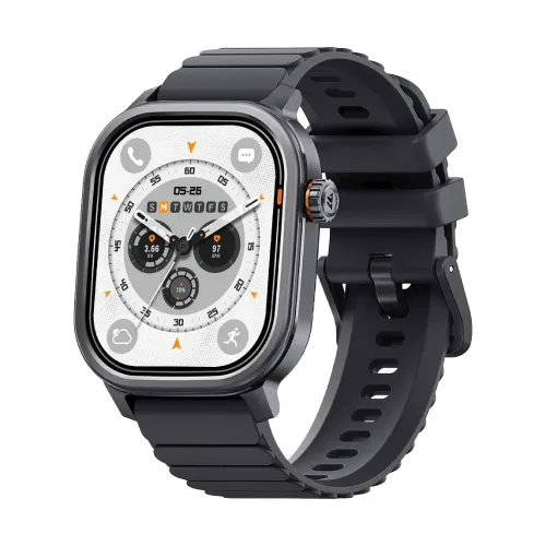Kospet Pulse smart watch with premium rectangular AMOLED display screen and a sleek aluminum alloy chassis shown in image_72eee5.png