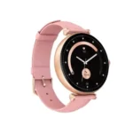 Kieslect Pura Reno smart watch featuring a sleek modern dial with metallic trim tracking daily heart rate metrics on its vivid color touchscreen display