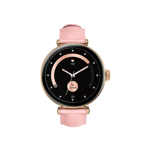 Kieslect Pura Reno smart watch featuring a sleek modern dial with metallic trim tracking daily heart rate metrics on its vivid color touchscreen display