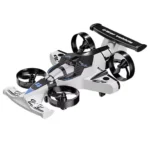 RC Flying Car Drone with hybrid flight and drift mode featuring durable wheels integrated with four aerodynamic quadcopter propeller blades