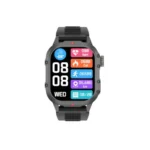Unikyy RUSH Smart Watch showing the premium square zinc alloy body layout, massive 2.07-inch front full touch color screen, and sporty silicone wristband strap panel