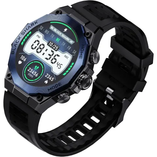 Black Shark S1 Pro smart watch with premium round AMOLED display screen and a sleek gaming-inspired metallic chassis shown in image_72eee5.png