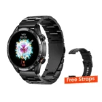 Haylou Solar 5 Smart Watch with Metallic Strap featuring a premium round display screen and a matching metallic band shown in image_72eee5.png