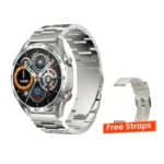 Haylou Solar 5 Smart Watch with Metallic Strap featuring a premium round display screen and a matching metallic band shown in image_72eee5.png