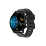 Weofly Spirit 2 Smartwatch showing a classic circular smart watch body with a 1.39-inch HD round IPS touchscreen panel, dual physical side navigation buttons, a lightweight black ABS frame, and a comfortable liquid silicone strap layout view
