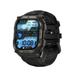 KOSPET Tank M4 Rugged Smartwatch showing its heavy-duty square armor frame protection, clear responsive touchscreen display, and rugged athletic sport band in image_72eee5.png