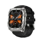KOSPET Tank M4 Rugged Smartwatch showing its heavy-duty square armor frame protection, clear responsive touchscreen display, and rugged athletic sport band in image_72eee5.png