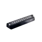 UGREEN 60326 Car Temporary Parking Card Dual Numbers LP162 showing a sleek matte black aluminum alloy cylinder dashboard sign plate with high visibility orange magnetic numbers, a privacy slide shutter switch, and a minimalist body profile view