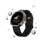 Haylou VIBE Bluetooth Calling Smart Watch with a sporty round dial and premium black silicone strap shown in image_72eee5.png