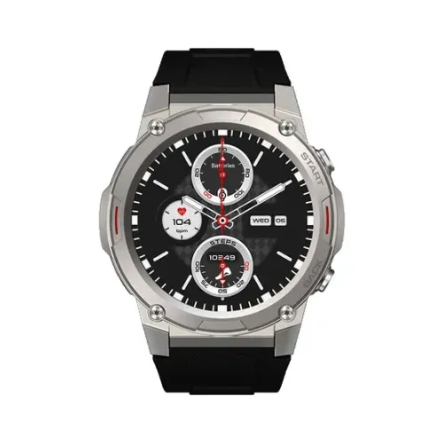Zeblaze Vibe 7 Pro rugged smart watch with AMOLED touch screen and Bluetooth calling system front view black color