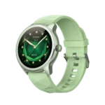 Oraimo Watch 2R Smart Watch showing the lightweight round housing case, 1.39-inch bright touch screen displaying active health metrics, physical crown button control layout, and textured silicone wrist strap panel