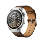 HONOR Watch 5 Ultra premium flagship smartwatch with aerospace grade titanium case and brown leather strap rotating crown dial perspective view