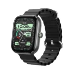 Oraimo Watch 6 Smart Watch showing the premium rectangular chrome casing frame, front massive 2.04-inch full-touch display with custom AI watch face layout, and soft skin-friendly silicone wristband strap panel