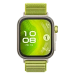 HUAWEI WATCH FIT 4 Pro premium rectangular smartwatch showcasing its brushed titanium bezel, ultra-bright 1.82-inch AMOLED sapphire glass display face, functional rotating crown, and durable fluoroelastomer athletic band in image_agent_tag_fit4_pro_titanium