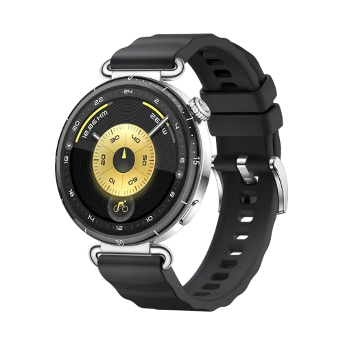HUAWEI WATCH GT 6 premium premium smartwatch displaying its circular high-resolution AMOLED touchscreen face plate and elegant stainless steel watch case housing attached to a luxury wristband strap
