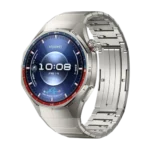 HUAWEI WATCH GT 6 Pro premium flagship smartwatch with aerospace grade titanium case and black fluoroelastomer strap rotating crown dial perspective view