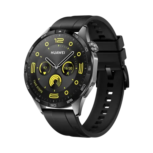 HUAWEI WATCH GT 4 Smartwatch displaying its unique octagonal marine-grade stainless steel frame, sharp high-resolution AMOLED screen, and premium structured green athletic strap in image_agent_tag_13013191649683433662