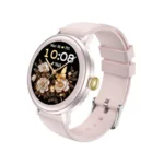 Oraimo Watch Muse 2 Lite Smart Watch showing a sleek premium round ladies smartwatch frame with a 1.26-inch 2.5D curved glass display showing a colorful clock face view