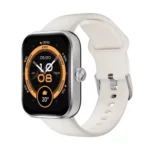 Haylou Watch 4 Smart Watch showing a sleek metallic square smartwatch frame with a rotating crown, a wide 1.93-inch HD touchscreen, and a comfortable silicone strap