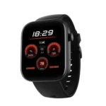 boAt Wave Call 2 Smartwatch showing a sleek modern rectangular smart watch body with a 1.83-inch HD touchscreen, premium curved glass display face, single side physical action button, and a soft active black silicone strap layout view