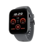 boAt Wave Call 2 Smartwatch showing a sleek modern rectangular smart watch body with a 1.83-inch HD touchscreen, premium curved glass display face, single side physical action button, and a soft active black silicone strap layout view